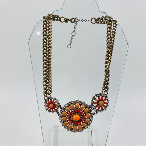 J. Crew Orange Red Gold Burst Statement Necklace - Picture 6 of 6